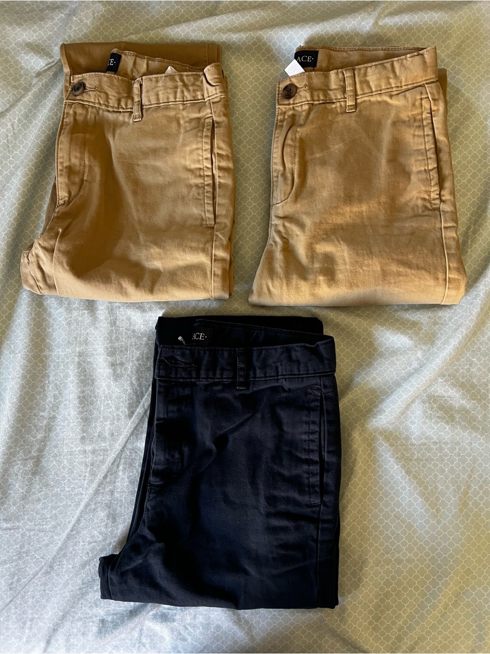 Bundle of 3 pairs Place Boys Chino Pants in Tan and Navy - Casual Stretch Twill